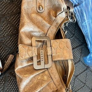 GUESS Gold Crocodile Embossed Shoulder Bag